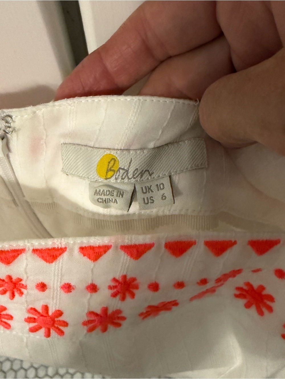 Boden White Sundress with Neon Coral Embroidery - Picture 5 of 6